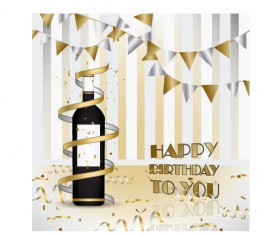 Wine with Happy Birthday card vector