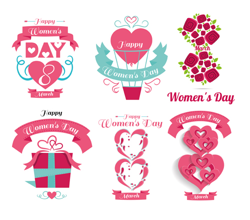 Womens day flower labels set