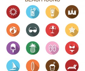 beach with travel icons vector set