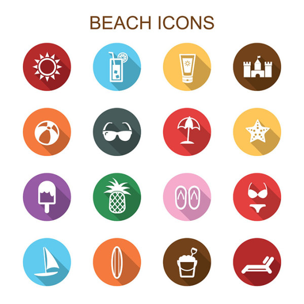 beach with travel icons vector set