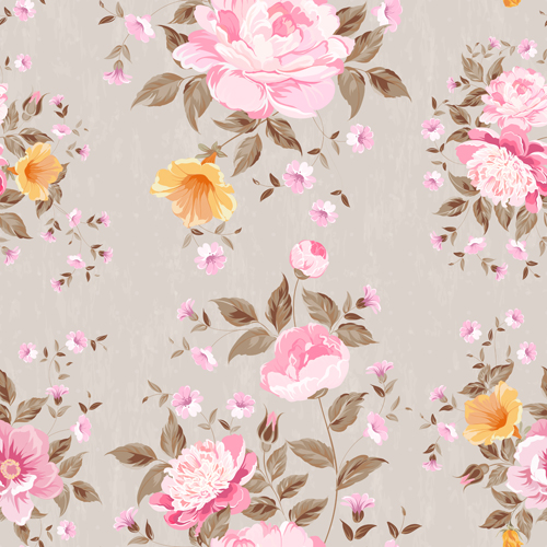 beautiful flowers with vintage seamless pattern vector 01