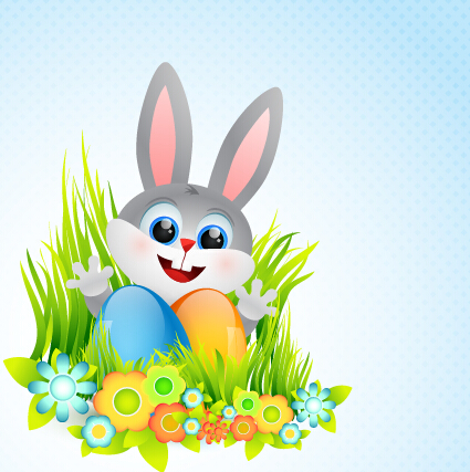 lovely rabbit with easter holiday background vector 02