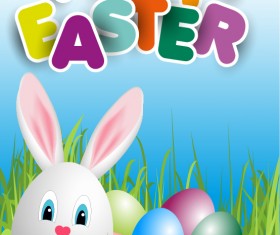 lovely rabbit with easter holiday background vector 03