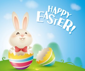 lovely rabbit with easter holiday background vector 05