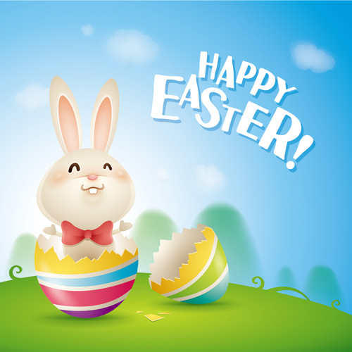 lovely rabbit with easter holiday background vector 05
