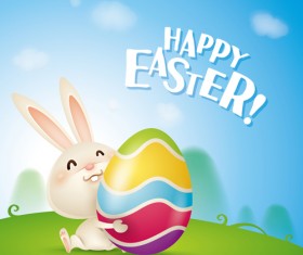 lovely rabbit with easter holiday background vector 07