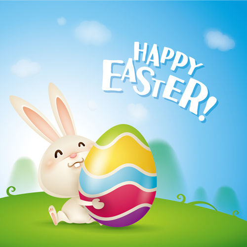 lovely rabbit with easter holiday background vector 07