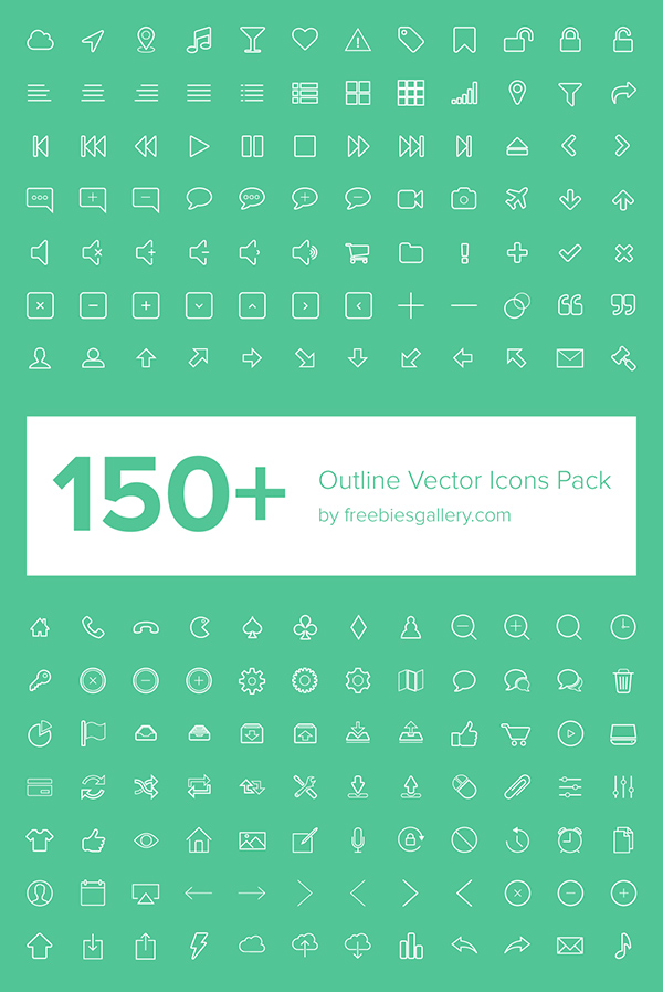 150 Kind outline vector web icons pack