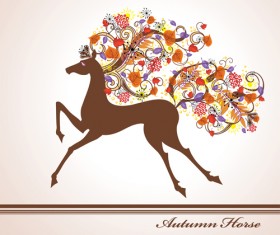 Autumn floral with horse vector