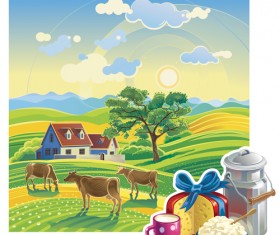 Beautiful farm scenery vectors material 01