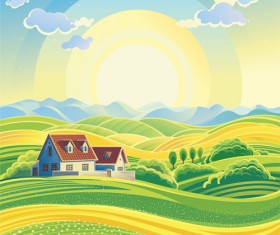 Beautiful farm scenery vectors material 05