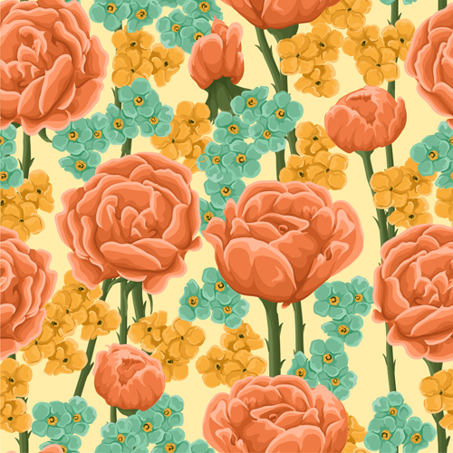 Beautiful flower seamless patterns retro vector set 05