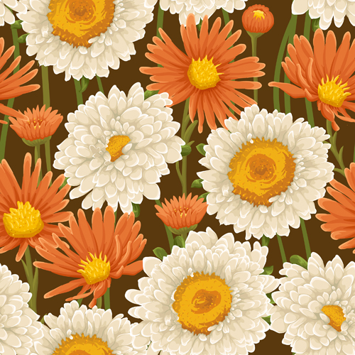 Beautiful flower seamless patterns retro vector set 07