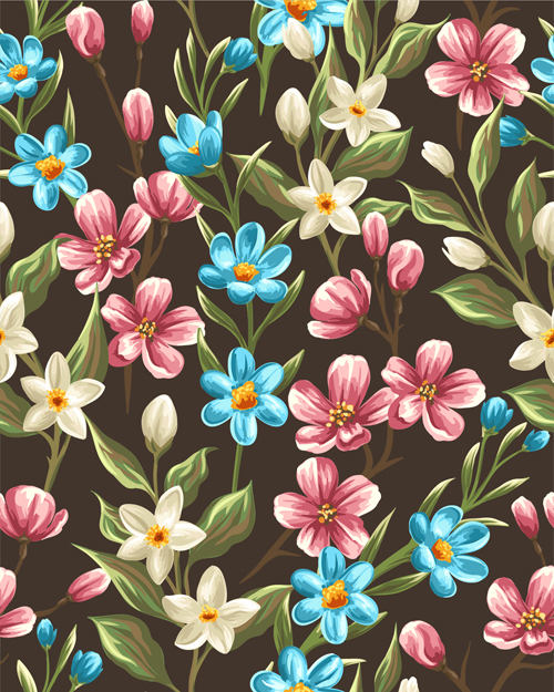 Beautiful flower seamless patterns retro vector set 10