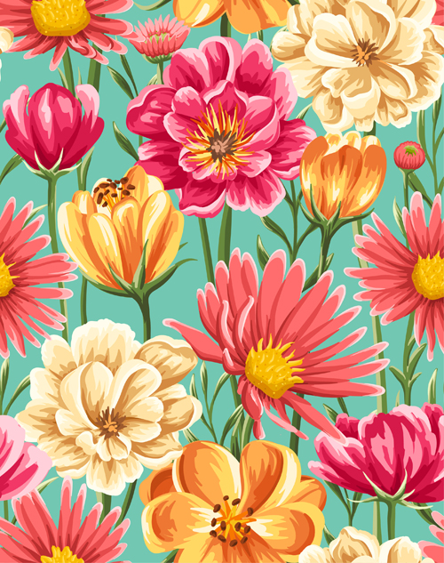 Download Beautiful flower seamless patterns retro vector set 11 ...