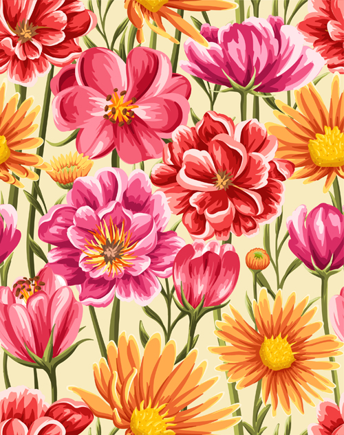 Beautiful flower seamless patterns retro vector set 12