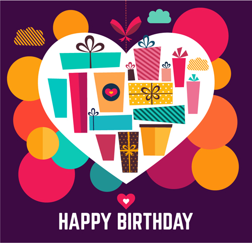 Birthday gift with heart background vector 01