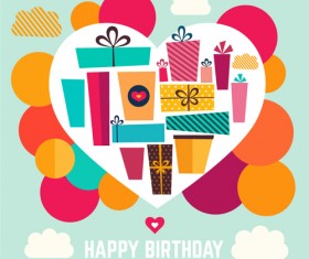 Birthday gift with heart background vector 02