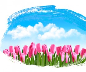 Blue sky with tulip spring background vector