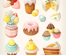 Cake wiht sweet vector material set