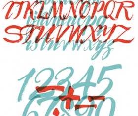 Calligraphic alphabet and numbers vector material