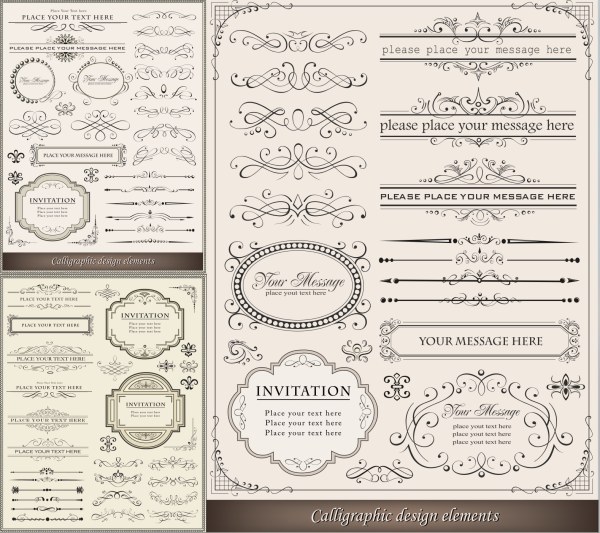 Calligraphic design elements frame with borders vectors