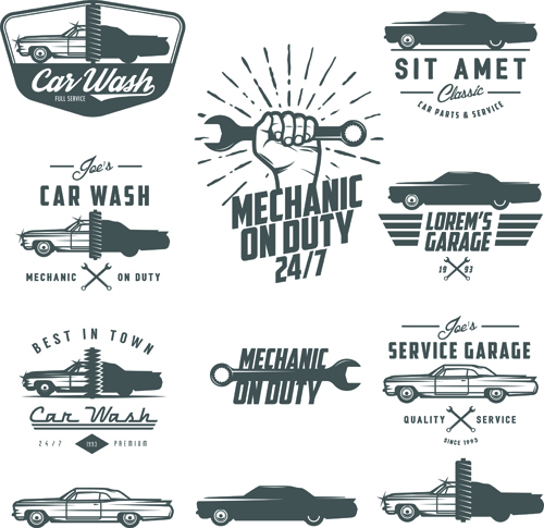 Car repair vintage logos vector material