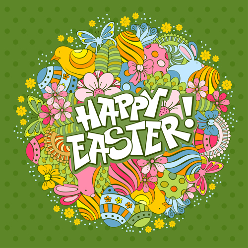 Cartoon styles floral easter background vector