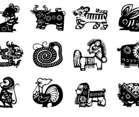 Chinese Zodiac silhouette vector set