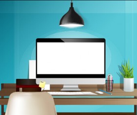 Computer desks and computer home studio vector 01