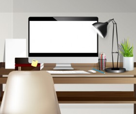 Computer desks and computer home studio vector 02