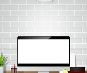 Computer desks and computer home studio vector 03