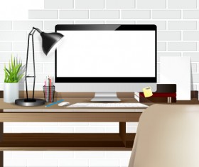 Computer desks and computer home studio vector 04