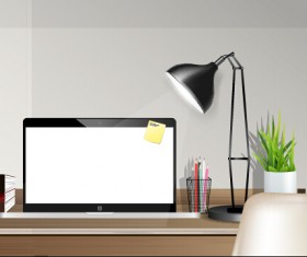 Computer desks and computer home studio vector 05