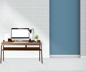 Computer desks and computer home studio vector 09