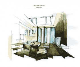 Creative Interior sketch design vector 03