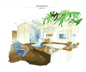 Creative Interior sketch design vector 04