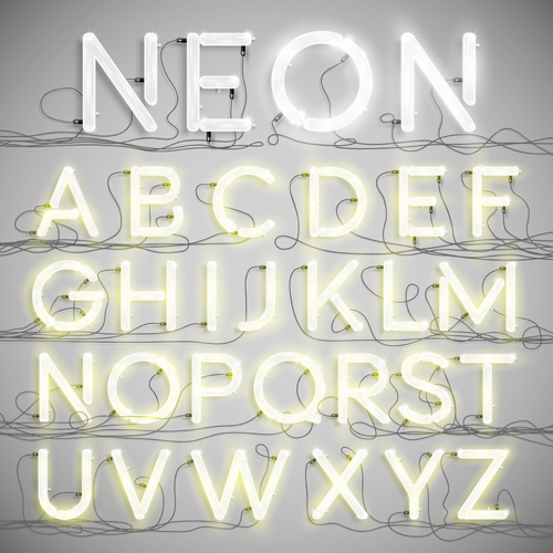 Creative neon alphabet vector set 01