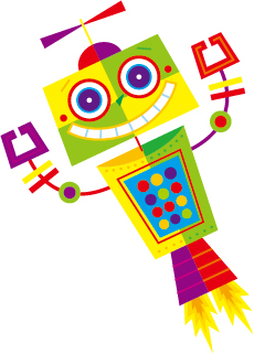 Cute cartoon robot colored vector set 02