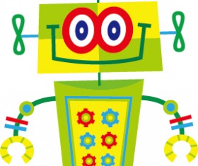 Cute cartoon robot colored vector set 09
