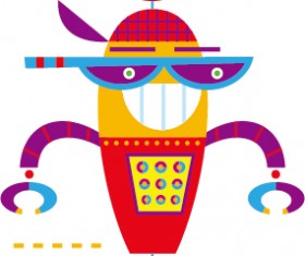 Cute cartoon robot colored vector set 11