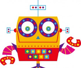 Cute cartoon robot colored vector set 12