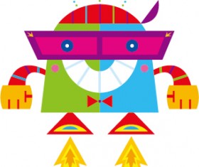 Cute cartoon robot colored vector set 16