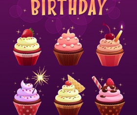 Delicious birthday cupcake vector material