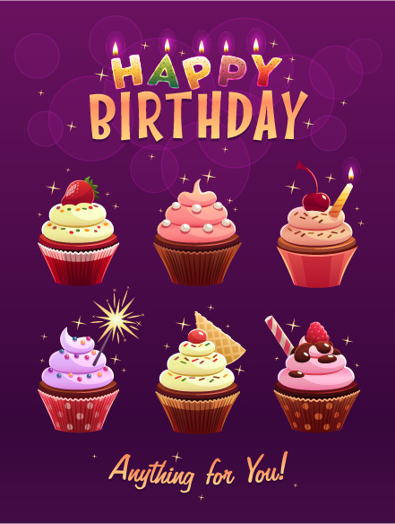 Delicious birthday cupcake vector material
