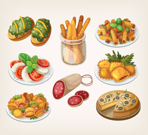 Download Different gourmet food shiny vector free download