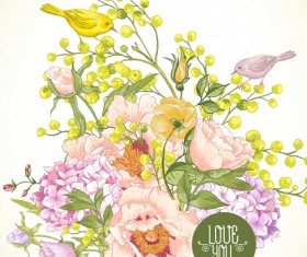 Drawing spring flower vector background art 01