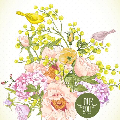 Drawing spring flower vector background art 01