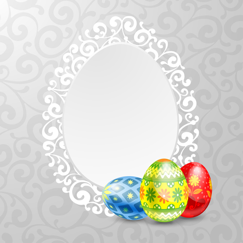 Easter egg and lace frame vector material