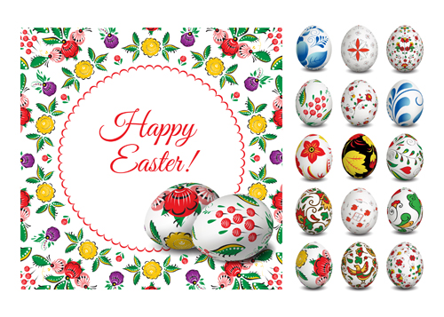 Easter egg with floral art vector material 01